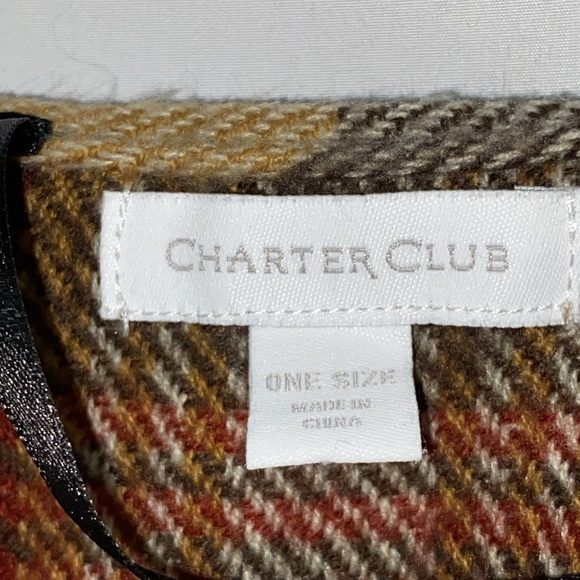 Charter Club One size Multicolor Plaid Fringe Wrap BUTTON AT SIDES FALL COLORS - Picture 3 of 11